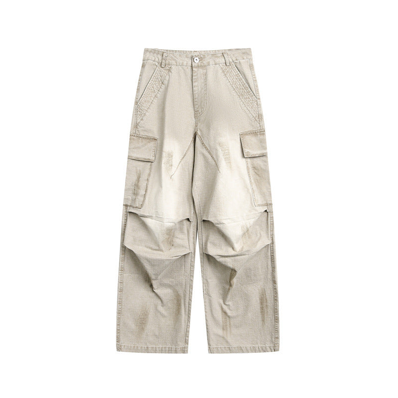 Unisex Loose-fit Cargo Canvas Pants with multifunctional flap pockets and Used Finish EVA-US