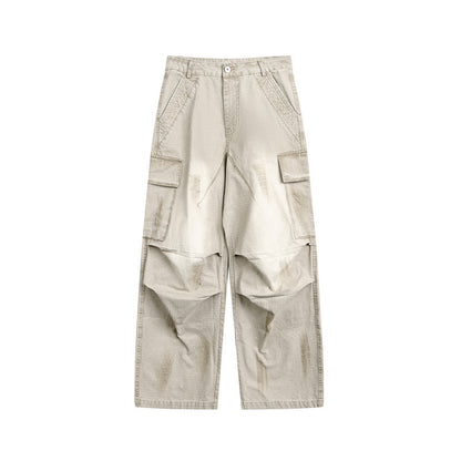 Unisex Loose-fit Cargo Canvas Pants with multifunctional flap pockets and Used Finish EVA-US
