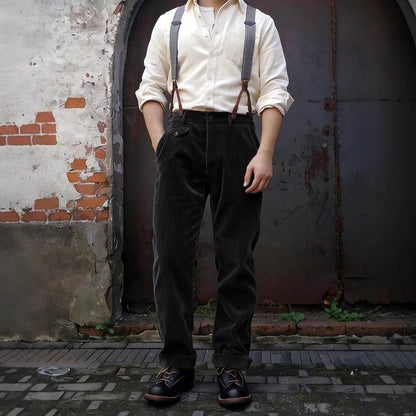 Men's corduroy pants with high waist, wide cord and buttoned flap pocket EVA-US