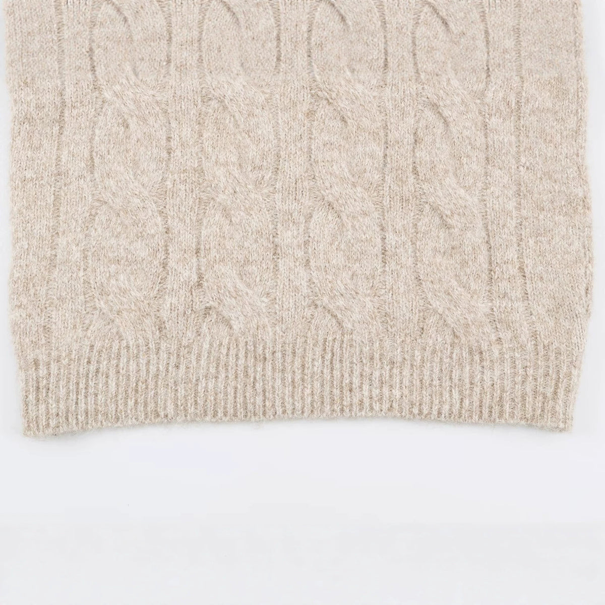 Women's Chunky Knit Long Sweater with Cable Pattern and Half-High Zip Collar EVA-US