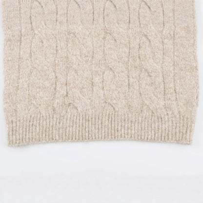 Women's Chunky Knit Long Sweater with Cable Pattern and Half-High Zip Collar EVA-US