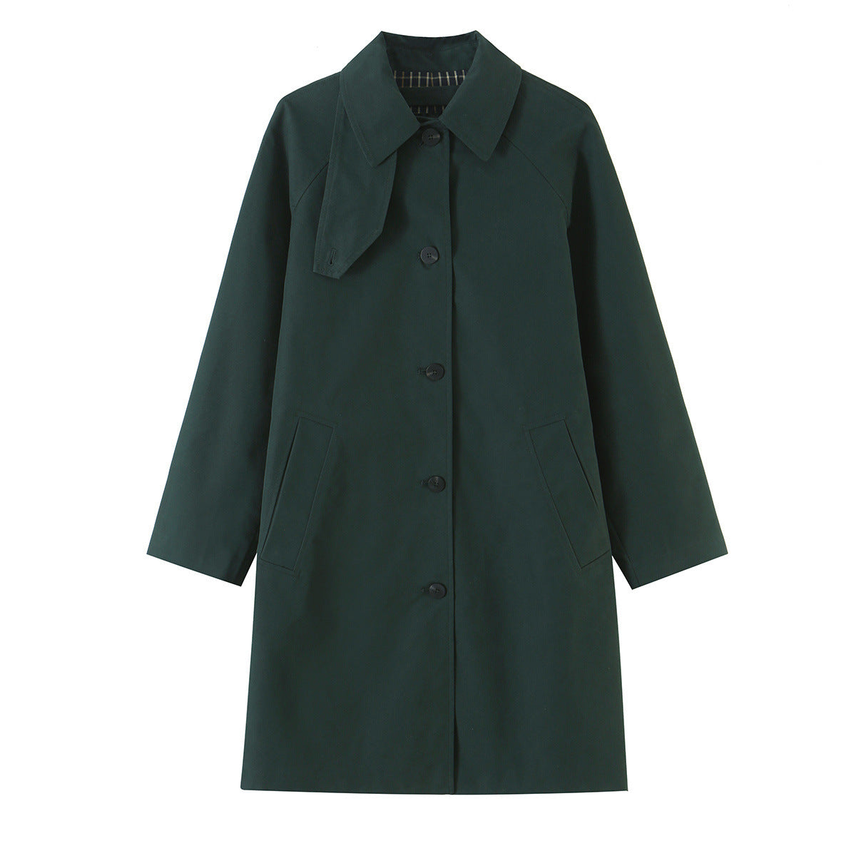 Women's Water-Repellent Trench-Inspired Coat with Shirt Collar and Patch Pockets EVA-US