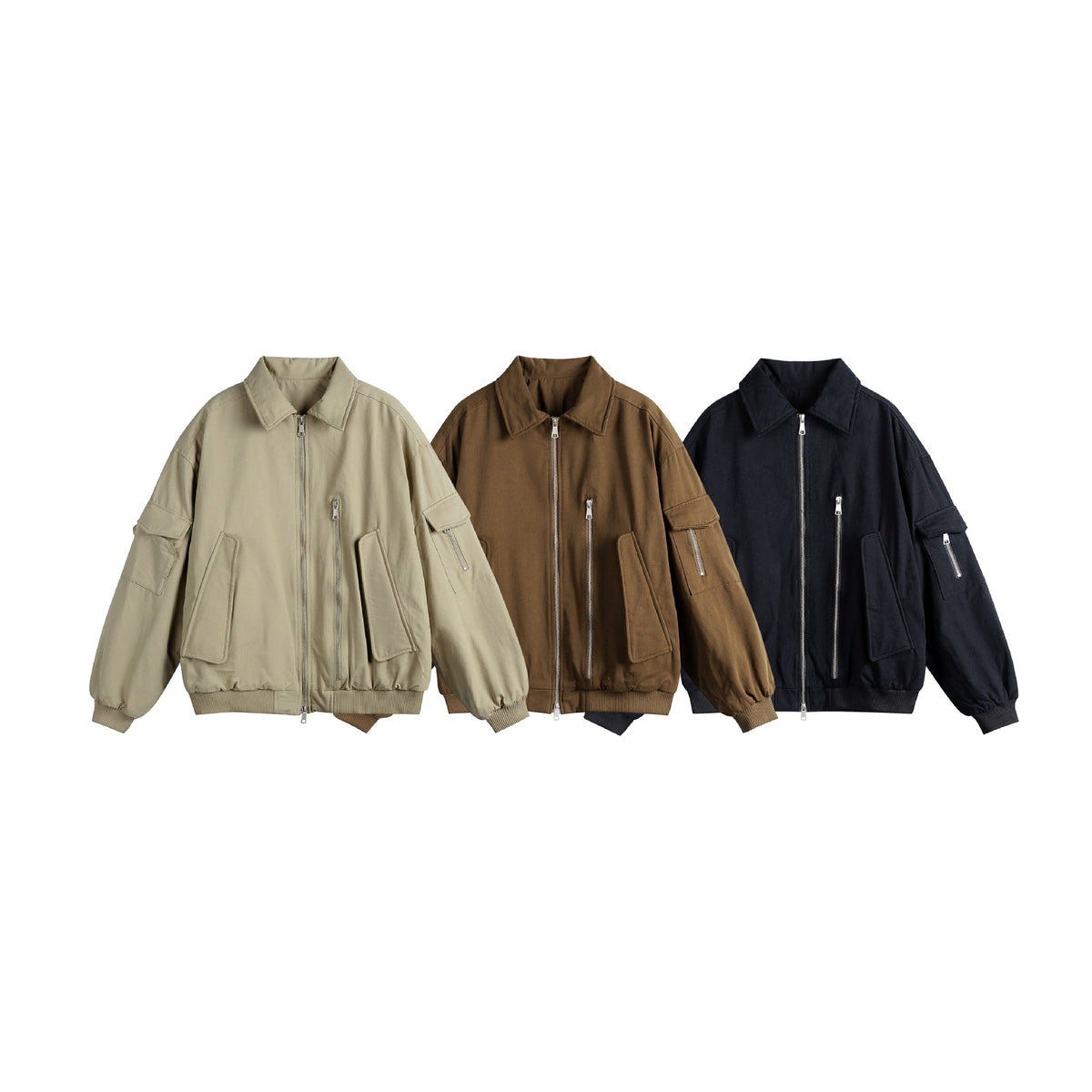 Unisex Boxy Utility Blouson Jacket with Zip Details and Functional Flap Pockets EVA-US