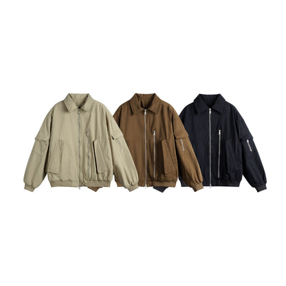 Unisex Boxy Utility Blouson Jacket with Zip Details and Functional Flap Pockets EVA-US