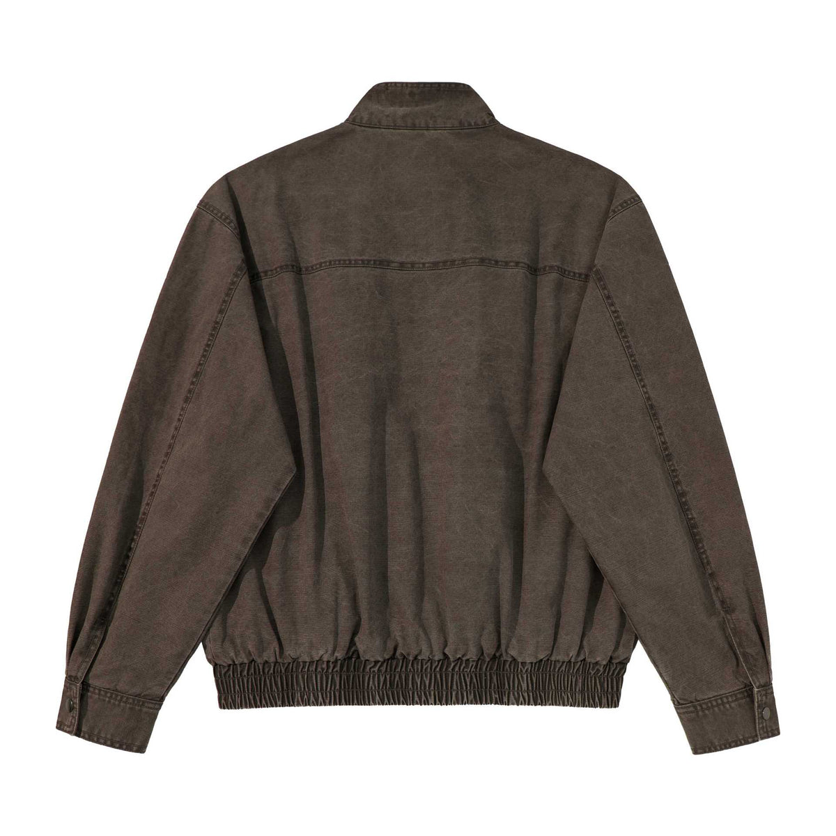 Men's short-cut utility jacket with high stand-up collar, zipper, and elastic hem EVA-US