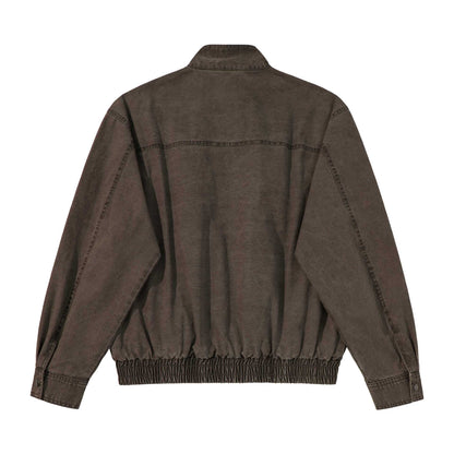 Men's short-cut utility jacket with high stand-up collar, zipper, and elastic hem EVA-US