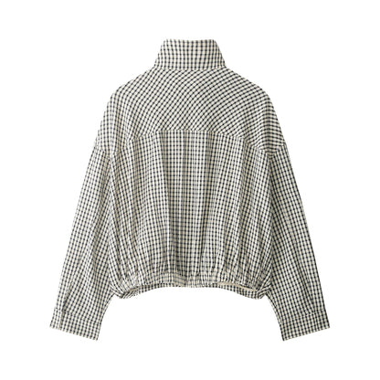 Women's Oversize Cropped Jacket with Stand-up Collar, Boxy Silhouette and Patch Pockets EVA-US