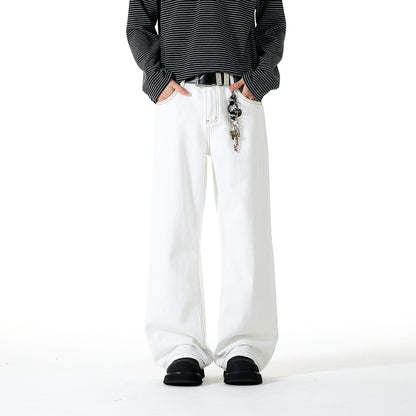 Women Wide Cropped Jeans with High Waist and Contrast Stitching EVA-US