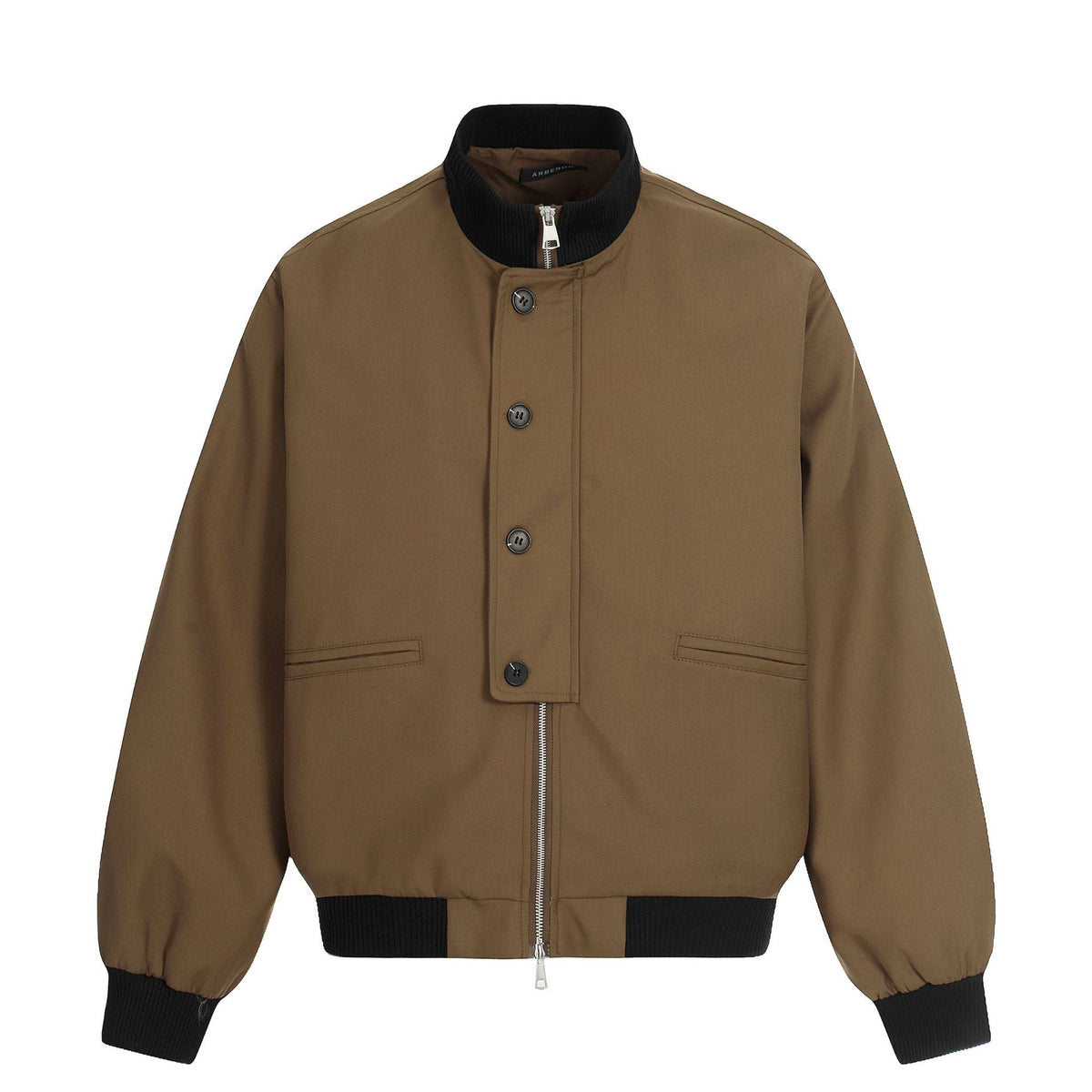 Unisex Short Boxy Bomber Jacket with Concealed Zip Front and High Ribbed Collar EVA-US