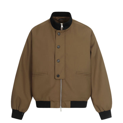 Unisex Short Boxy Bomber Jacket with Concealed Zip Front and High Ribbed Collar EVA-US