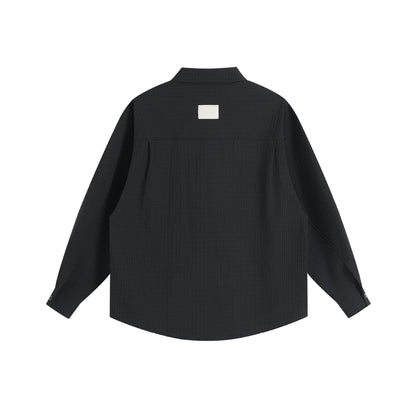 Unisex Oversize Textured Shirt Jacket with Concealed Button Placket and Statement Embroidery EVA-US