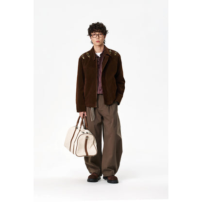 Men's short blouson made of velour optic with decorative metal fasteners on the shoulders EVA-US