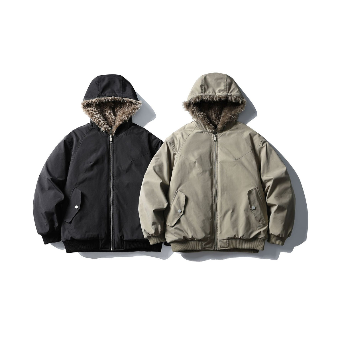 Unisex Boxy-padded short jacket with hood and faux fur trim EVA-US