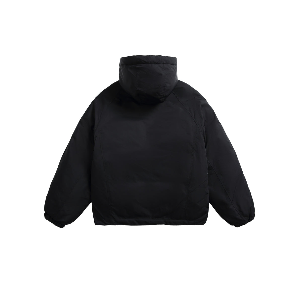 Unisex Short padded hooded jacket in boxy cut with elastic hem EVA-US