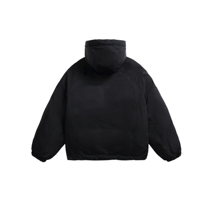 Unisex Short padded hooded jacket in boxy cut with elastic hem EVA-US
