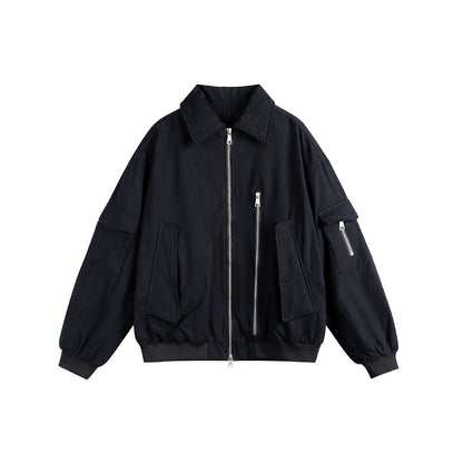 Unisex Boxy Utility Blouson Jacket with Zip Details and Functional Flap Pockets EVA-US