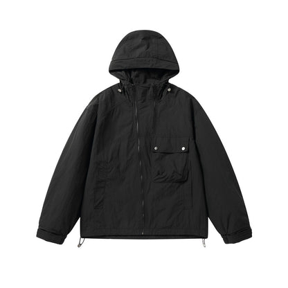 Unisex Lightweight Boxy Windbreaker with Hood, Utility Chest Pocket and Drawstring EVA-US