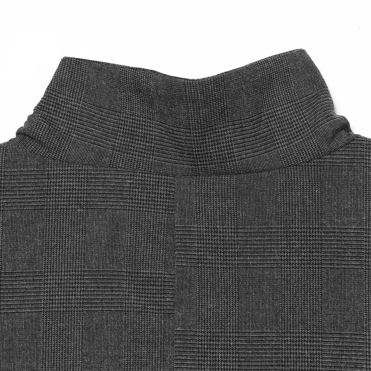 Women Checked Long Blazer with Stand Collar, Concealed Button Placket and Flap Pockets EVA-US
