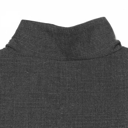 Women Checked Long Blazer with Stand Collar, Concealed Button Placket and Flap Pockets EVA-US