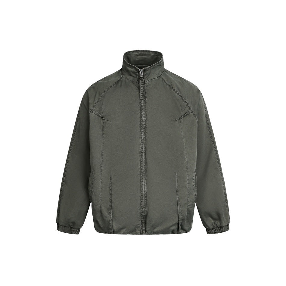 Unisex Lightweight Boxy Windbreaker with High Stand Collar, Full Zip and Elastic Hem EVA-US