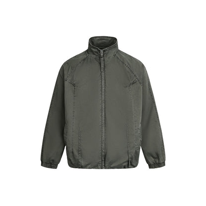 Unisex Lightweight Boxy Windbreaker with High Stand Collar, Full Zip and Elastic Hem EVA-US