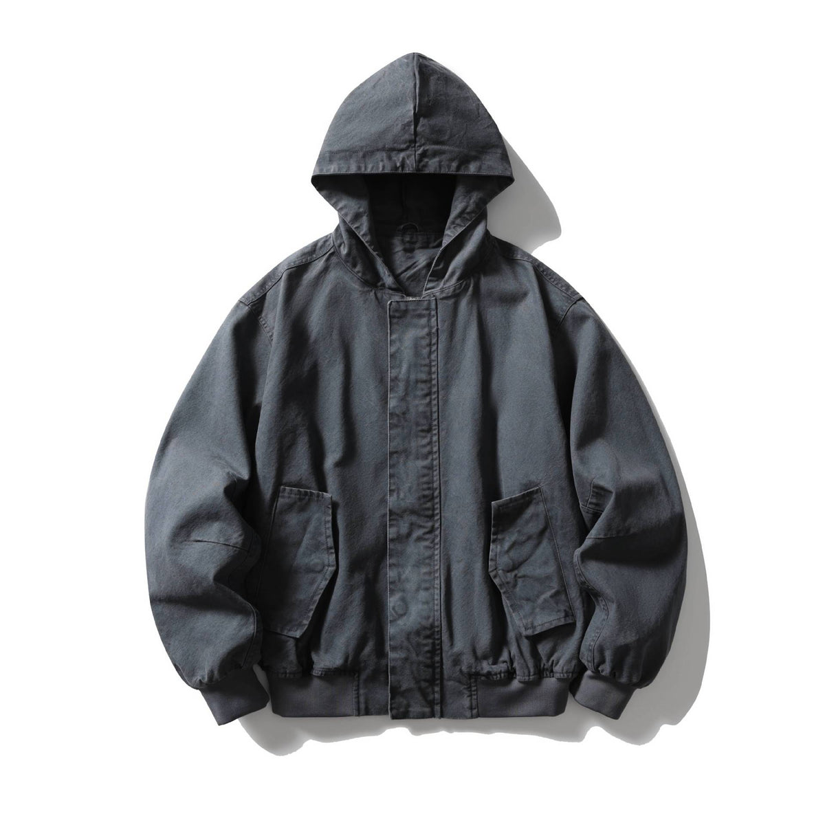 Unisex Boxy Utility Hooded Jacket made of sturdy canvas with ribbed cuffs and flap pockets EVA-US