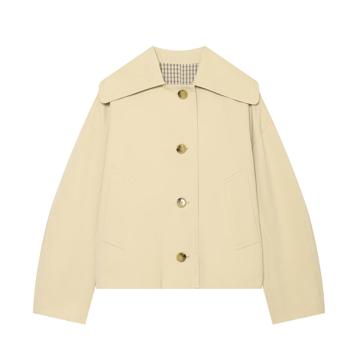 Women's Cropped Boxy Transitional Jacket with Large Shawl Collar and Patch Pockets EVA-US