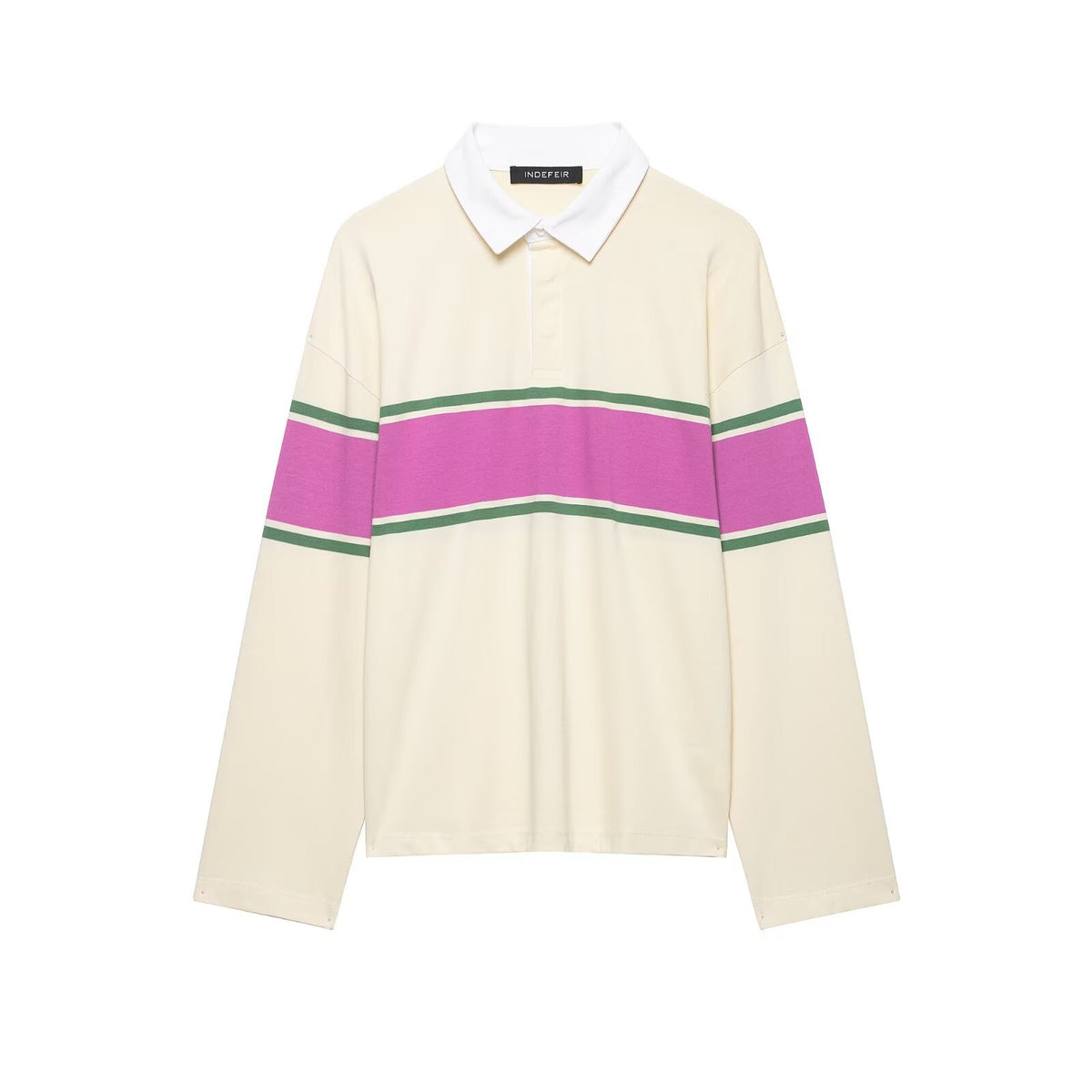 Women's Oversize Rugby Polo Shirt with Wide Block Stripes and Kent Collar EVA-US