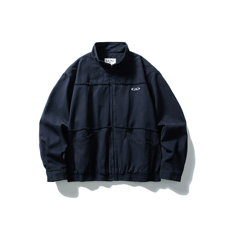 Unisex Boxy Transitional Jacket with Stand-Up Collar, Concealed Zipper and Elastic Hem EVA-US