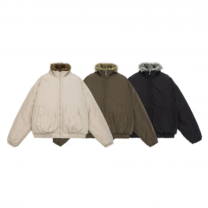 Women's oversized padded bomber jacket with elastic hem and faux fur trim EVA-US