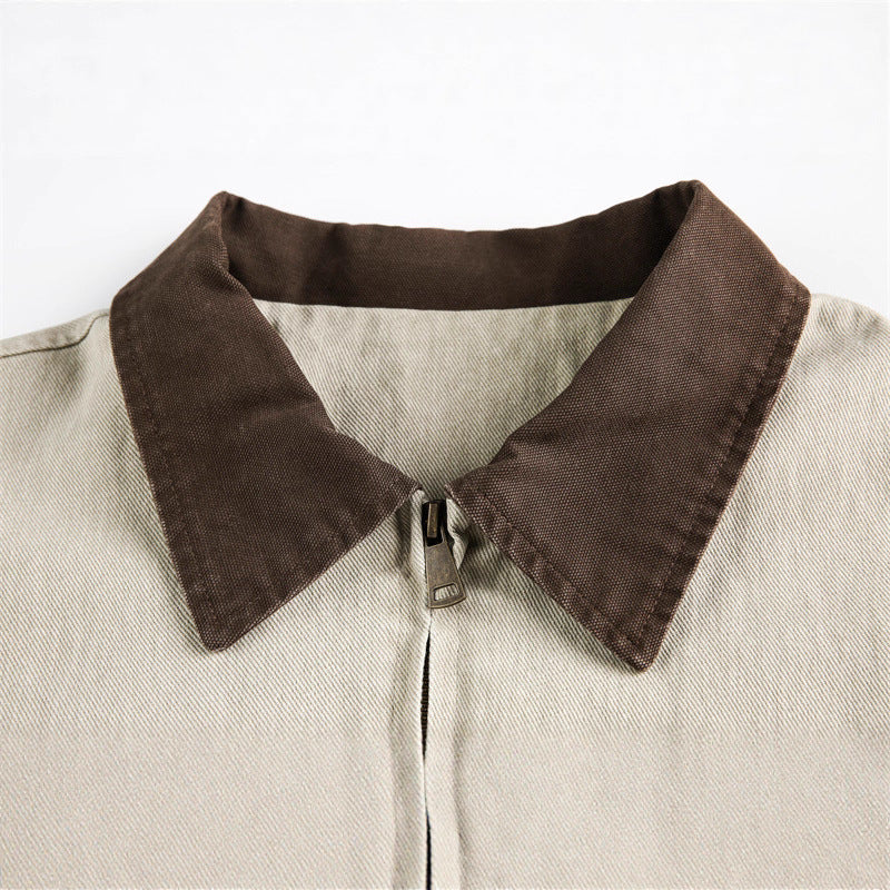 Unisex Boxy-Canvas-Jacket with contrast collar and multifunctional flap pockets EVA-US