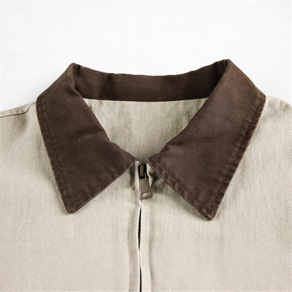 Unisex Boxy-Canvas-Jacket with contrast collar and multifunctional flap pockets EVA-US