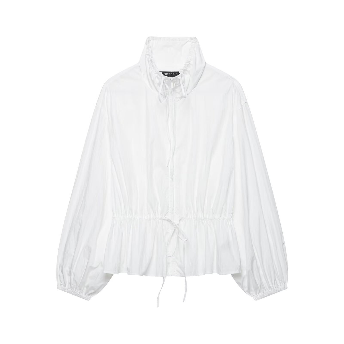 Women's lightweight cropped windbreaker with drawstring waist and high stand-up collar EVA-US