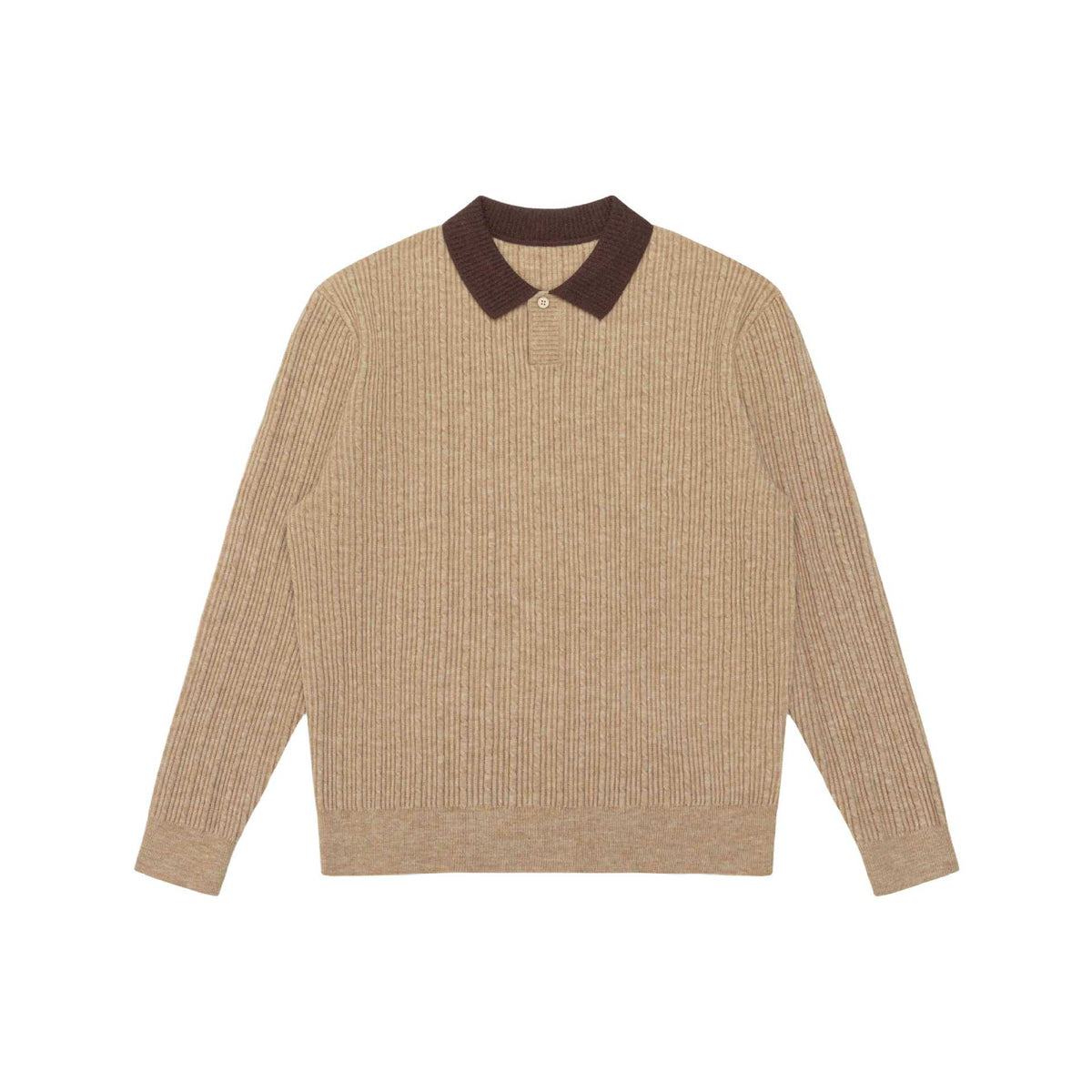 Men's fine-structured ribbed knit polo sweater with contrast collar EVA-US