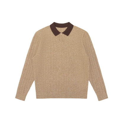 Men's fine-structured ribbed knit polo sweater with contrast collar EVA-US