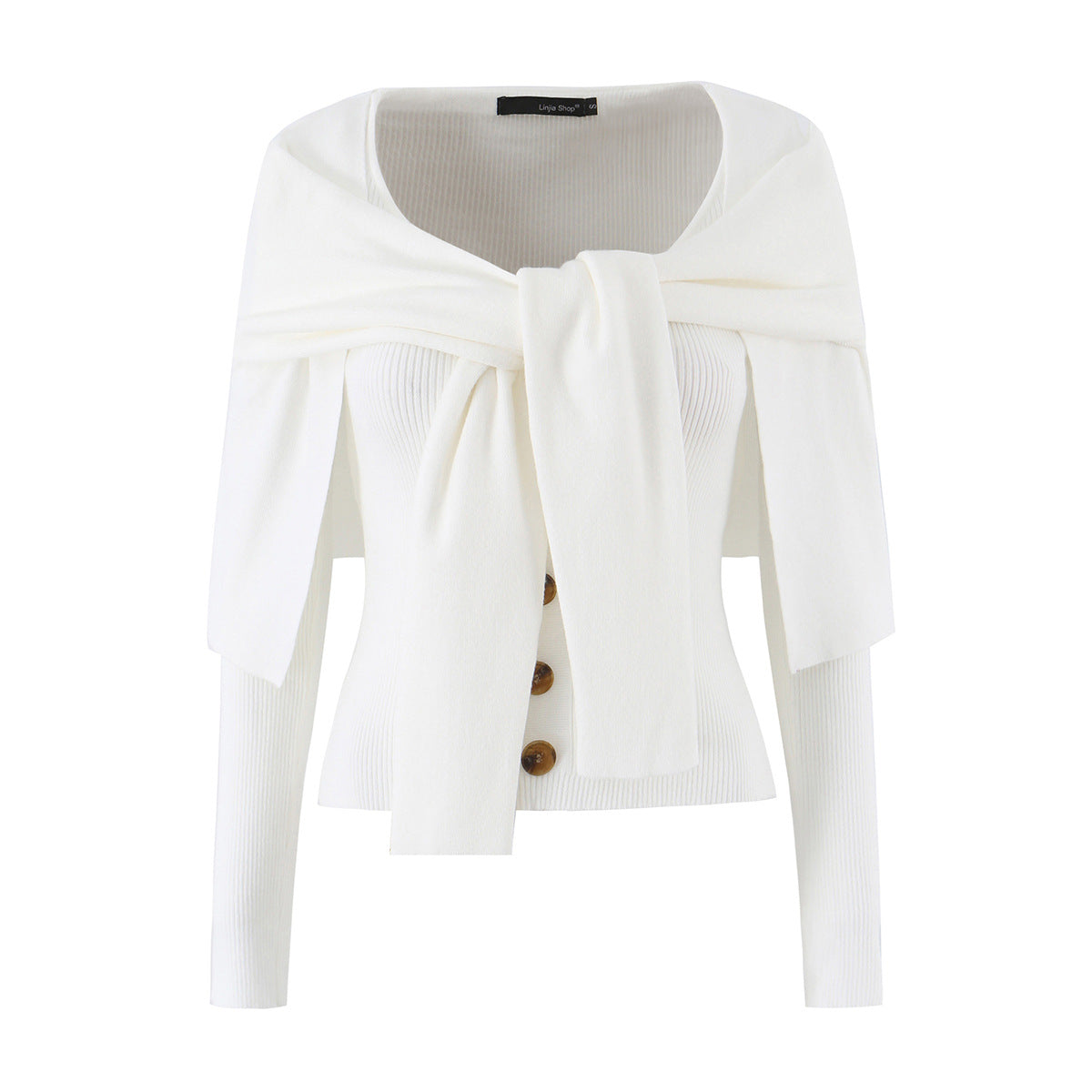Women's shoulder knit cardigan with removable shoulder shawl detail EVA-US