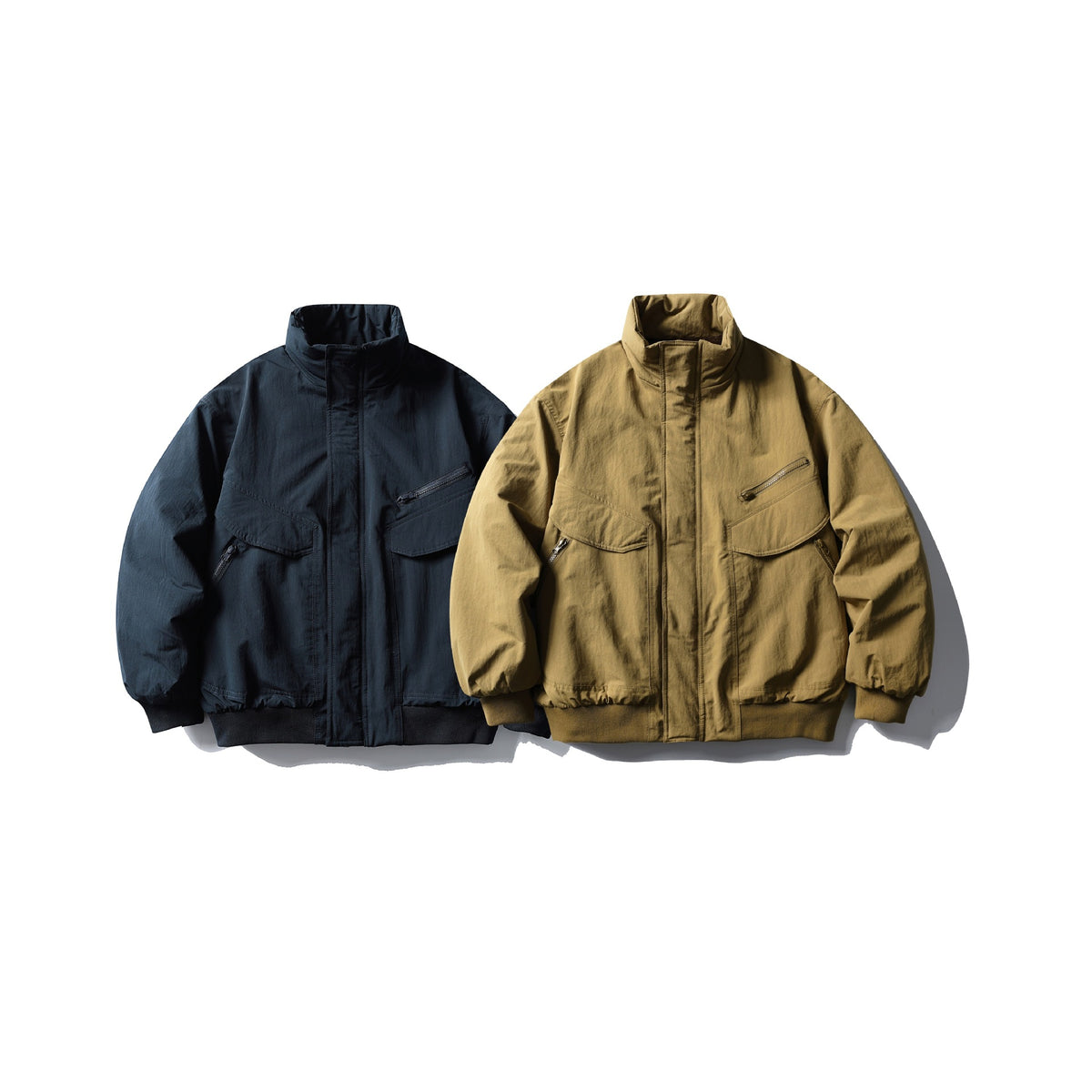 Men's Boxy Utility Bomber Jacket with High Stand-Up Collar, Concealed Front Placket and Zip Chest Pocket EVA-US