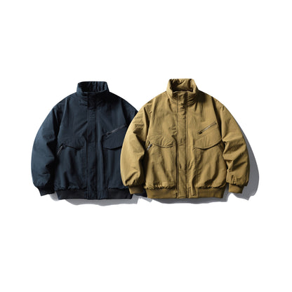 Men's Boxy Utility Bomber Jacket with High Stand-Up Collar, Concealed Front Placket and Zip Chest Pocket EVA-US