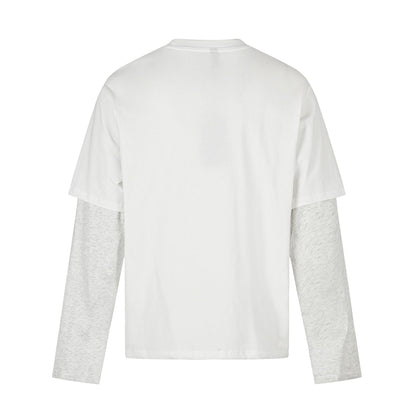 Women Layered Look Long Sleeve with Contrasting Sleeve Inserts and Vintage Print EVA-US