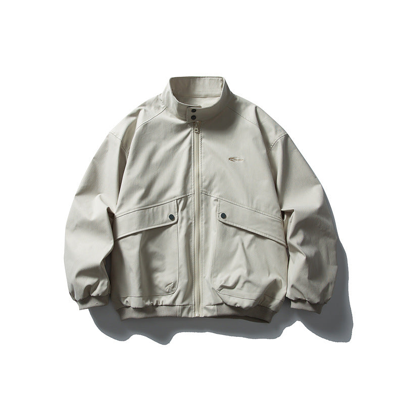 Unisex Oversize Boxy Bomber Jacket with Stand-up Collar and Large Flap Pockets EVA-US