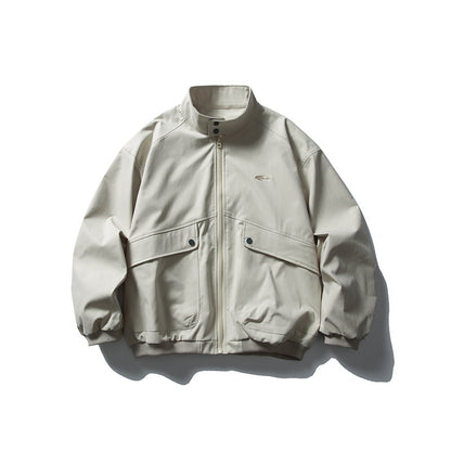 Unisex Oversize Boxy Bomber Jacket with Stand-up Collar and Large Flap Pockets EVA-US