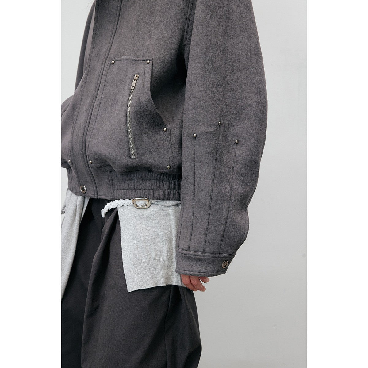 Men's short jacket in faux suede with stud appliqué and zip pockets EVA-US