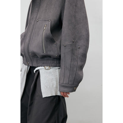 Men's short jacket in faux suede with stud appliqué and zip pockets EVA-US