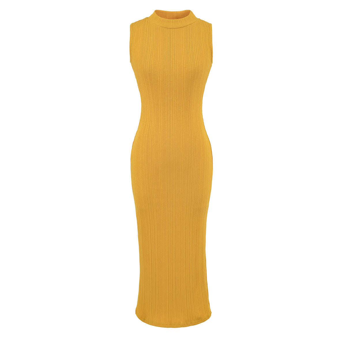 Women’s midi dress in rib knit, sleeveless slim-fit with stand-up collar EVA-US