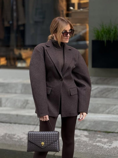 Ladies Oversize Structured Blazer with Emphasized Shoulder and Voluminous Sleeves EVA-US