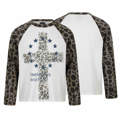 Ladies Long Sleeve Thermal Shirt with Raglan Sleeves and Leopard Inserts EVA-US
