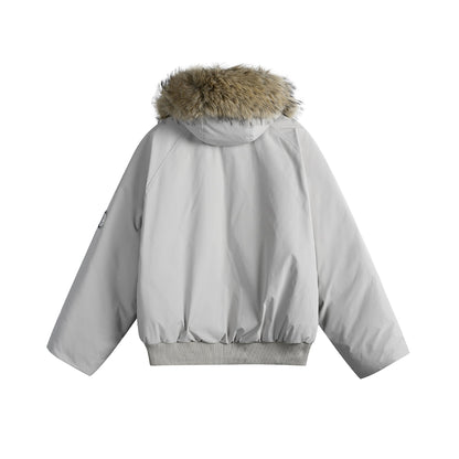 Men's short parka bomber with faux fur-lined hood and robust thermal insulation EVA-US