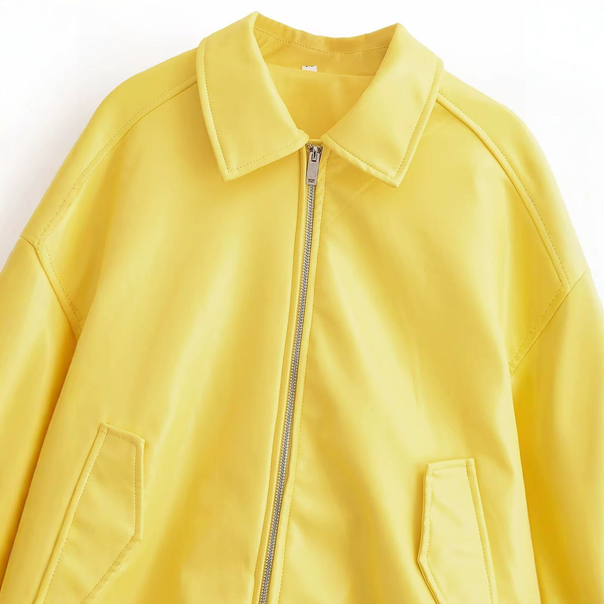 Women's Oversized Bomber Jacket with Zipper, Ribbed Hem and Flap Pockets EVA-US