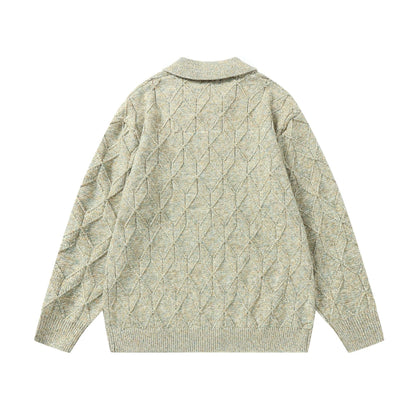 Women’s coarse structured knit zip cardigan with shirt collar EVA-US