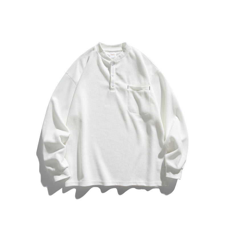 Unisex Oversized Waffle Henley with Raglan Sleeves and Chest Pocket EVA-US